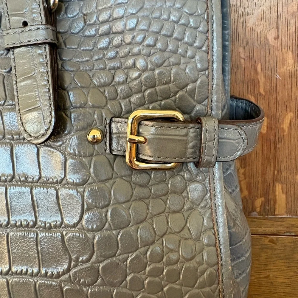 Kate Spade Vanston Croc Jackson Gray Embossed Leather Gold Hardware